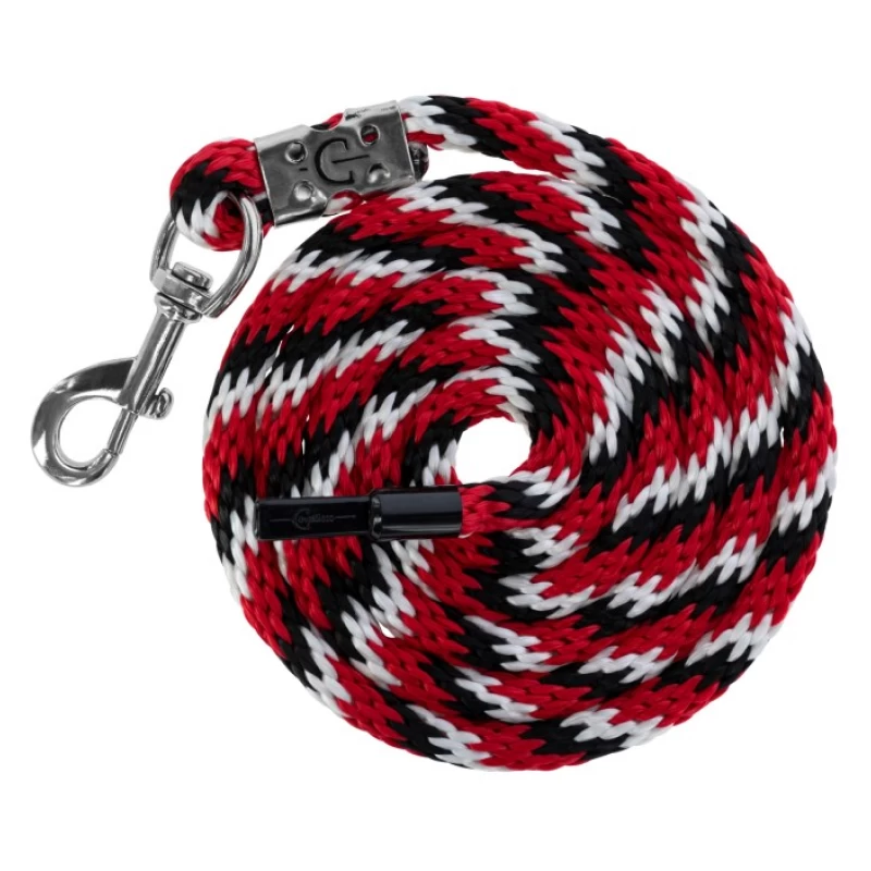 Чумбур Мустанг 200см, карабин-паника, черно-красный/белый